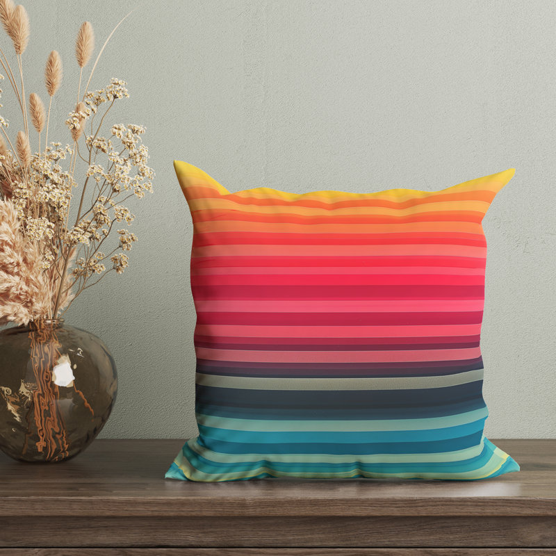 Housse de coussin réversible, H 18 po x l 18 po, Jaune / rose / bleu / rayé