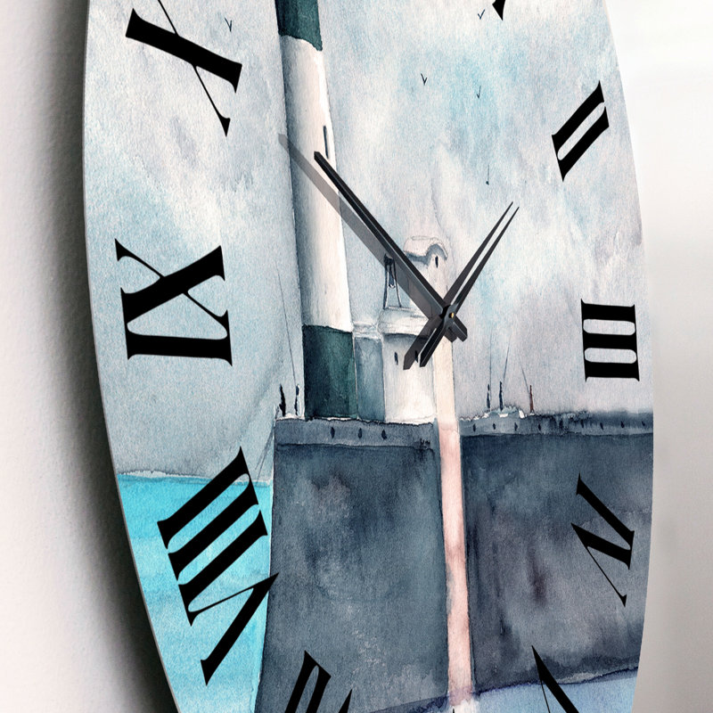 Longue jetée avec un phare - horloge murale nautique et côtière, Petit