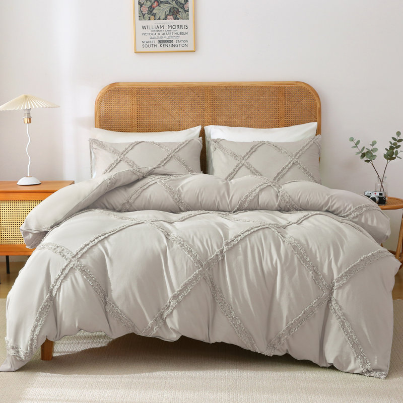 Solayne Boho Tufted Duvet Cover Set – Textured Geometric Pattern, Corner Ties & Zipper Closure, Twin Duvet Cover + 1 Sham