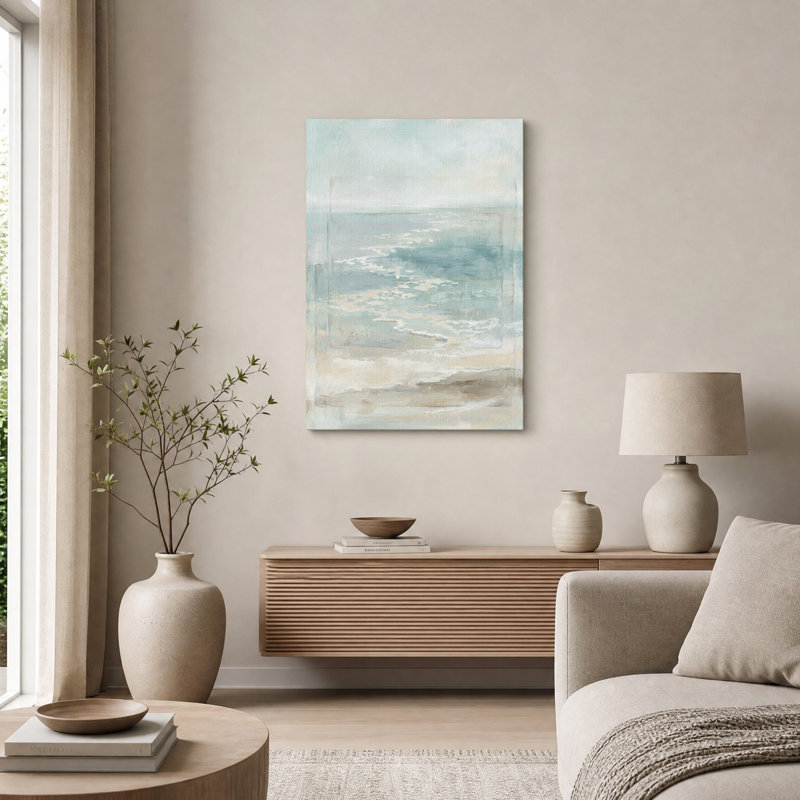 «Layered Abstract Seascape in Teal and Sand», art mural sur toile, H 36 po x l 24 po