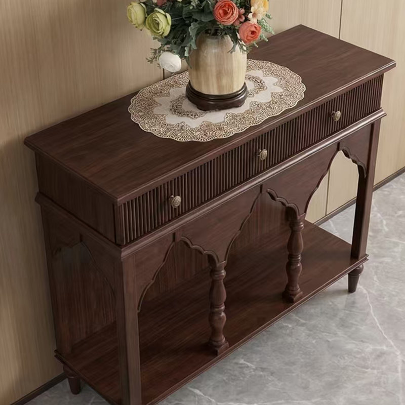 Mid-Century Modern Walnut Tone Console Cabinet, 33.5" H x 38.6" W x 15.7" D