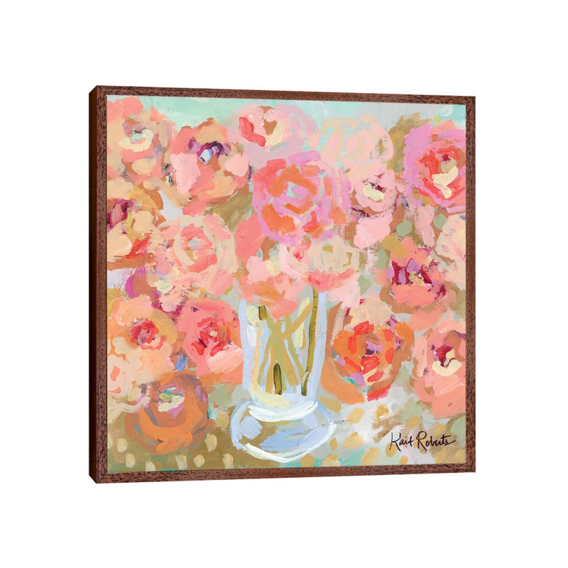 Bountiful Blooms by Kait Roberts - Painting on Canvas, Classic Brown Wood Framed, 66.04cm H x 66.04cm W x 3.81cm D
