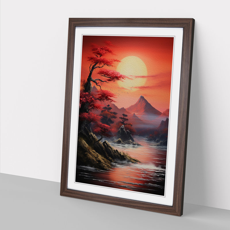Japanese Sunset Action Painting - Framed Print, Walnut Framed, 64cm H x 46cm W x 2cm D