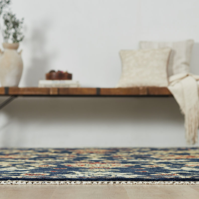 Sovereign Navy Ivory Floral Hand Knotted Wool Area Rug, Rectangle 2' x 3'