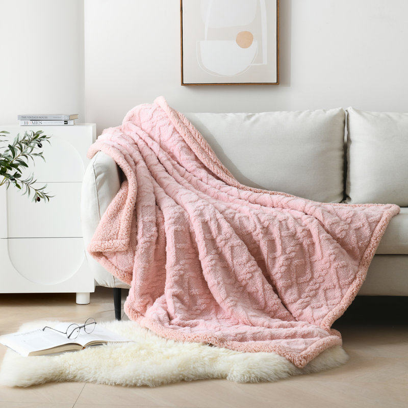  Jeté en sherpa doux et confortable, Rose