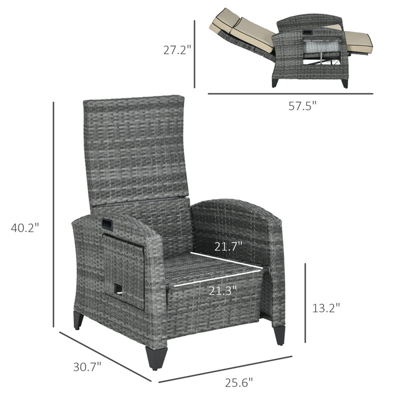 Reclining Lounge Chair,Outdoor Recliner Chair, Khaki