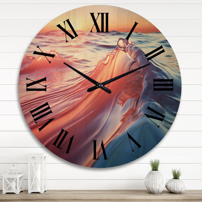 Horloge murale en bois surdimensionnée Coastal Abstract Waterscapes II