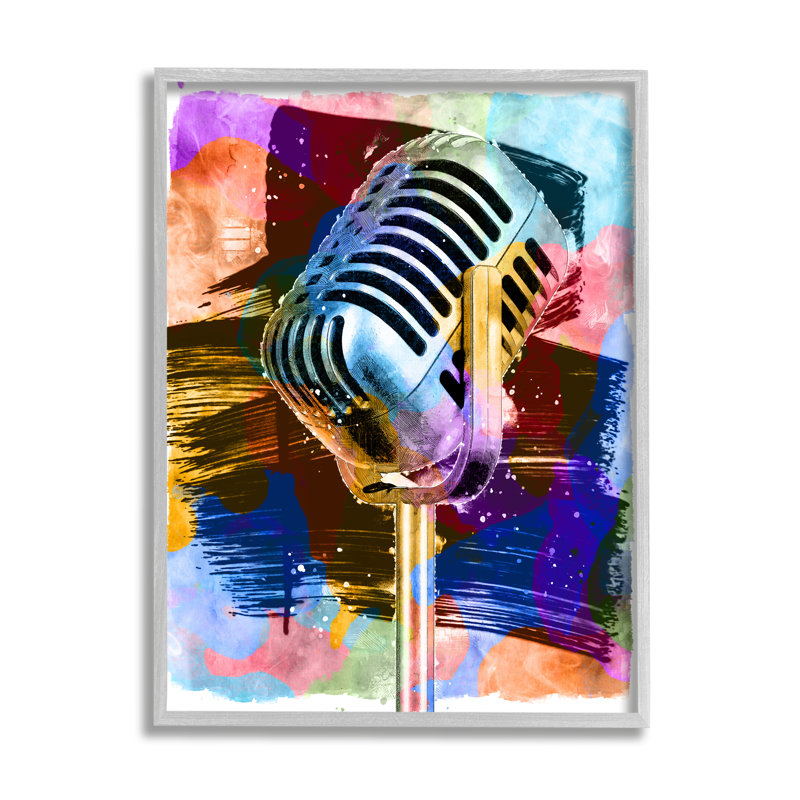 Microphone moderne et éclatant, H 20 po x l 16 po x P 1,5 po, Estampe numérique Farmhouse