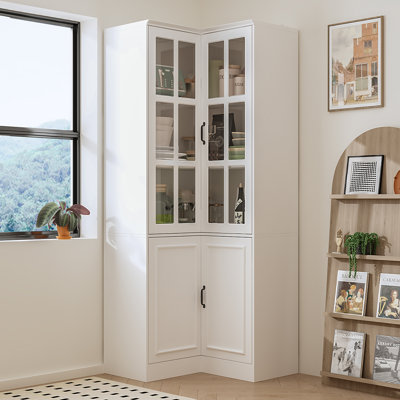 L-Shaped Corner Cabinet With 2-Glass-Door And 5 Shelves by Latitude Run