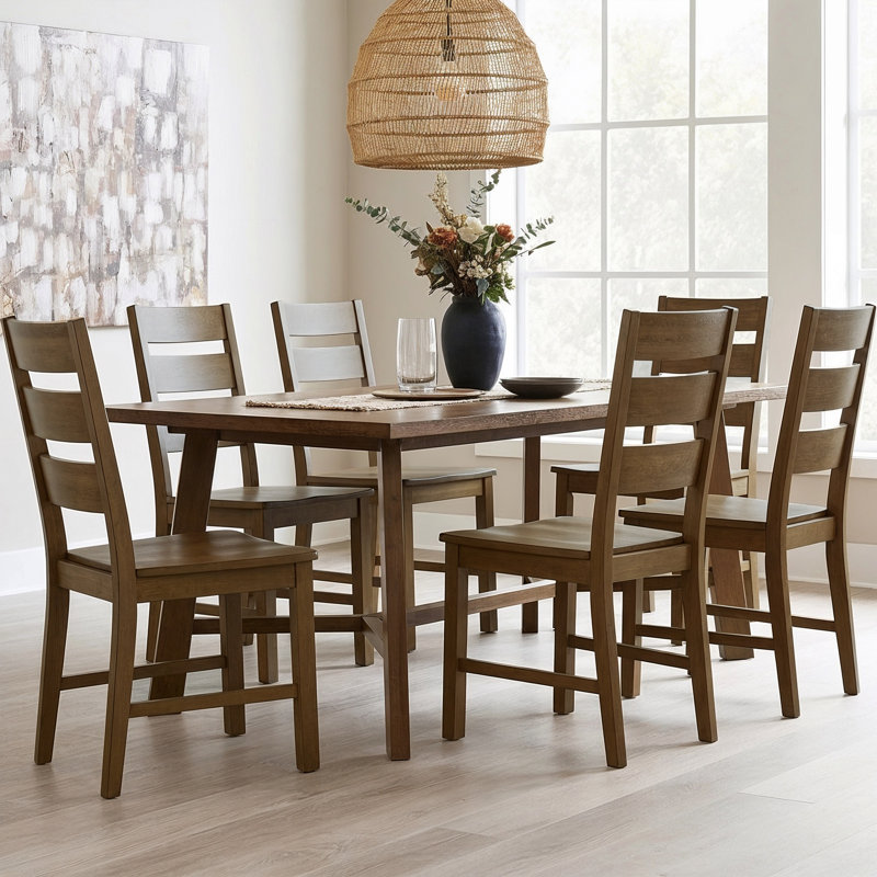 Alderon Modern Rectangular Dining Table Set, 7 Pieces: Table, 6 Chairs, Brown