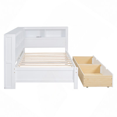 Wooden Daybed With 2 Drawers, Daybed With Storage Shelf And USB Charging Ports
