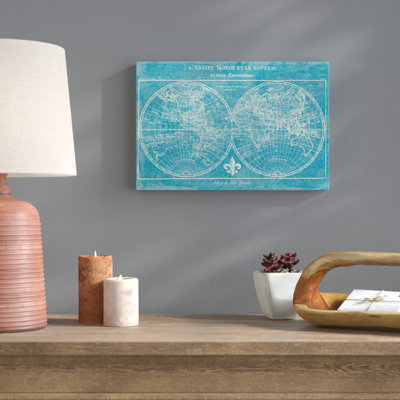 Map Of The World Turquoise by Sue Schlabach - No Frame Print on Canvas