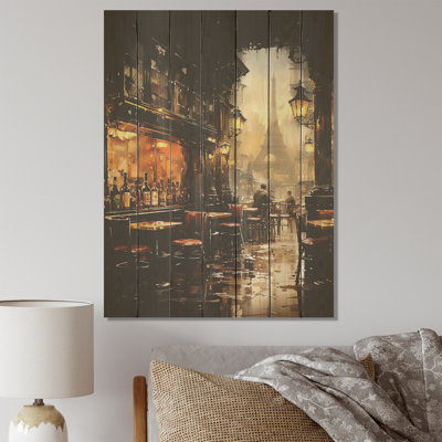 Paris Cafe View Elegance - City Paris On Wood Print
