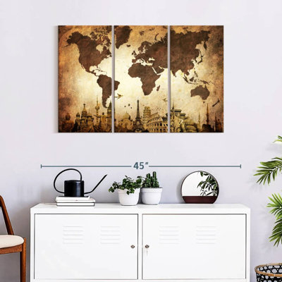 World Map " Wrinkled Vintage World Map " by Tess P 3 - Pieces