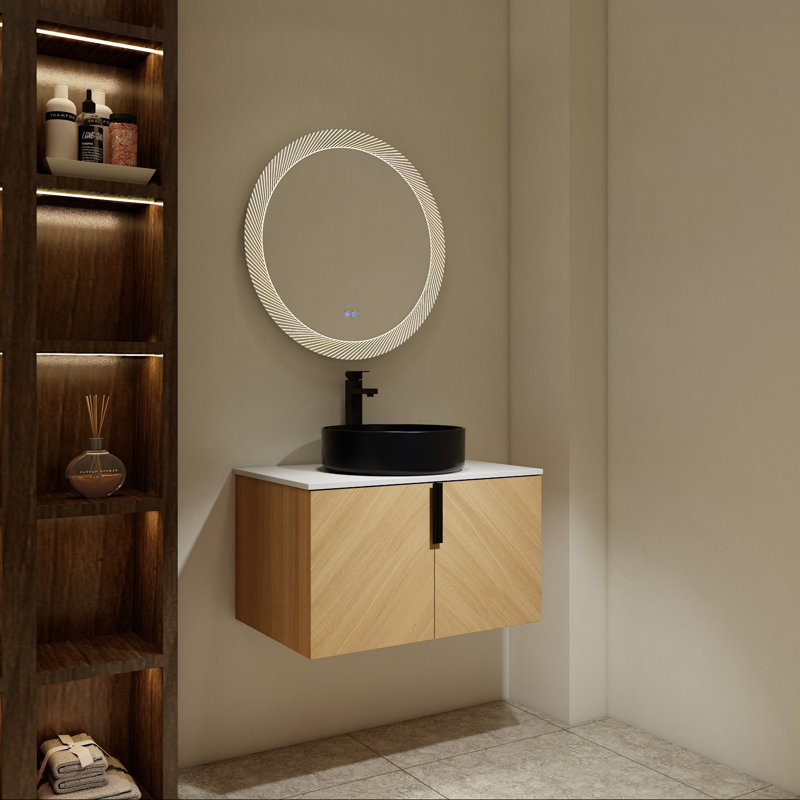 Meuble-lavabo mural 30 po avec lavabo en céramique et portes à fermeture en douceur, Black