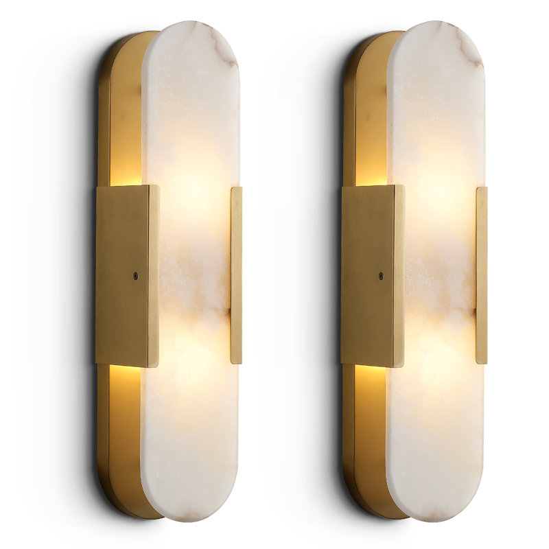 Zaheda Dimmable LED solid brass Wall Mounted Sconce with Alabaster Shade, Brass, 19.69" H x 4.8" W x 3.4" D