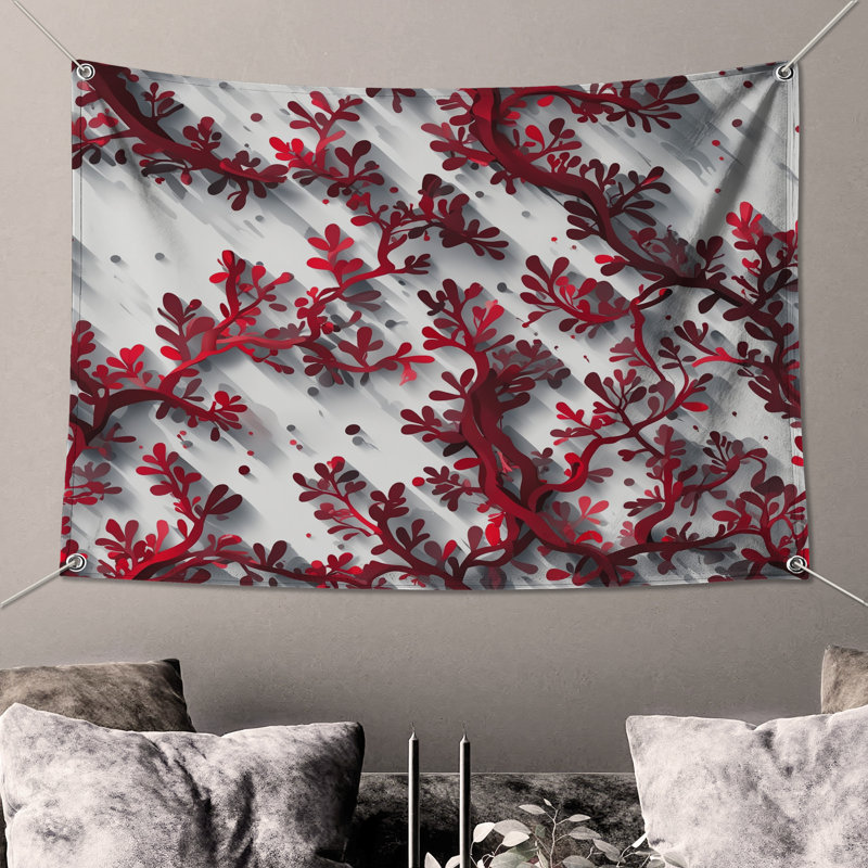 Tapisserie murale motif branches rouges, 68 po H x 80 po L avec 4 œillets