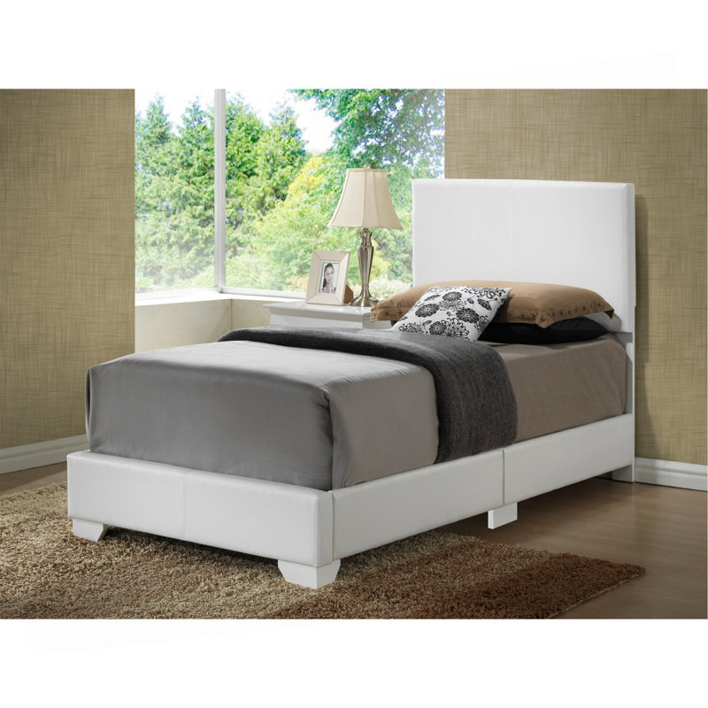 Upholstered Low Profile Standard Bed, Twin, White