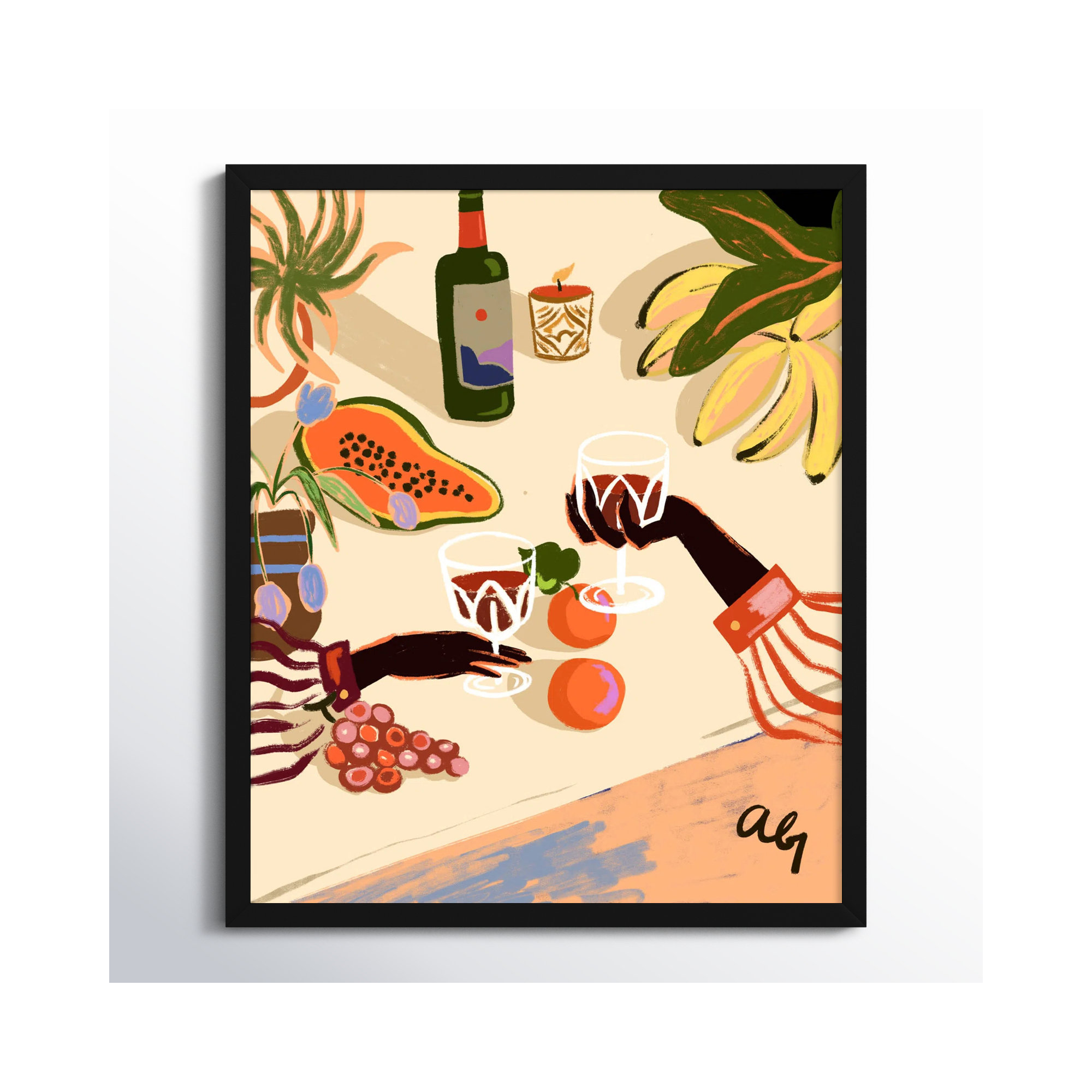 Cheers To You (Wine) by Arty Guava Wood Framed Wall Art Print, 25" H x 21" W, Black
