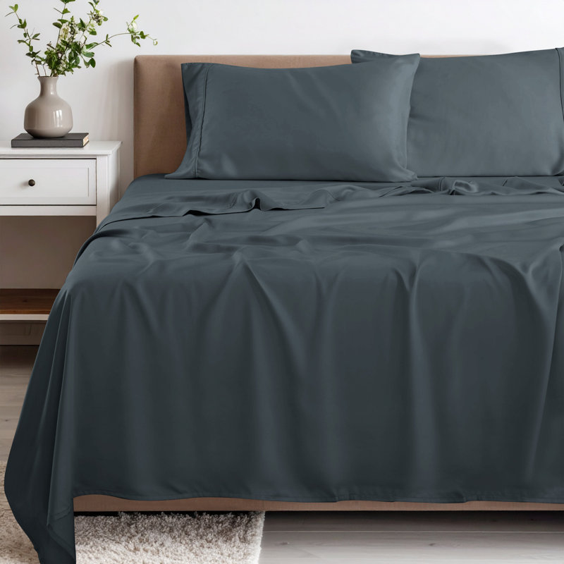 Superior 300 Thread Count 100% Rayon From Bamboo Solid Deep Pocket Bed Sheet Set, Charcoal, Twin XL 3pc Set