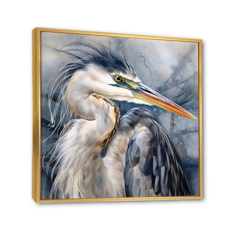 Heron Waterbird II - Heron, impressions encadrées, Doré, H 36 po x l 36 po, Reproduction avec cadre flottant