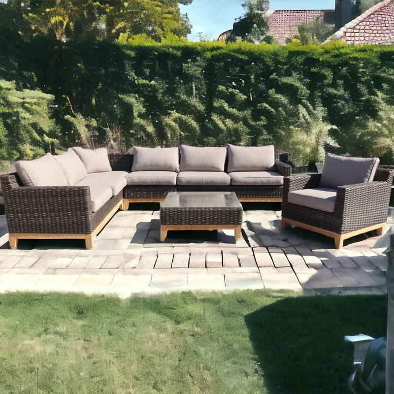Ensemble de canapé modulaire 6 pièces en chêne argenté avec teck Courtyard Casual Maywood Silver
