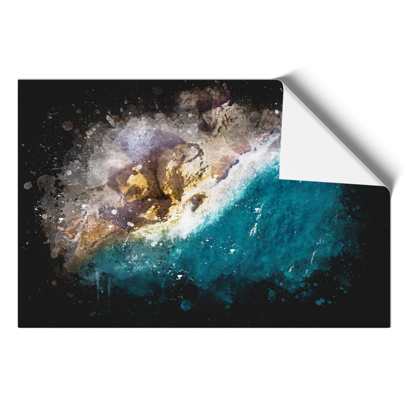 Shoreline in Rhodes in Greece Paint Splash - Frameless Print, 59cm H x 84cm W x 0.1cm D