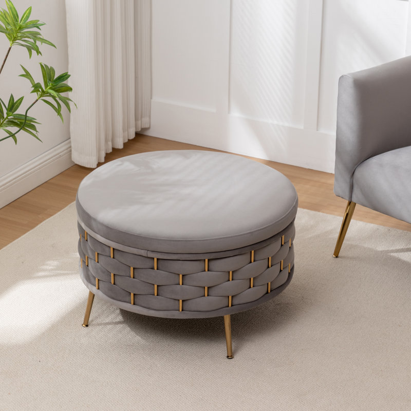 Repose-pieds rond avec rangement Cristen, Gris
