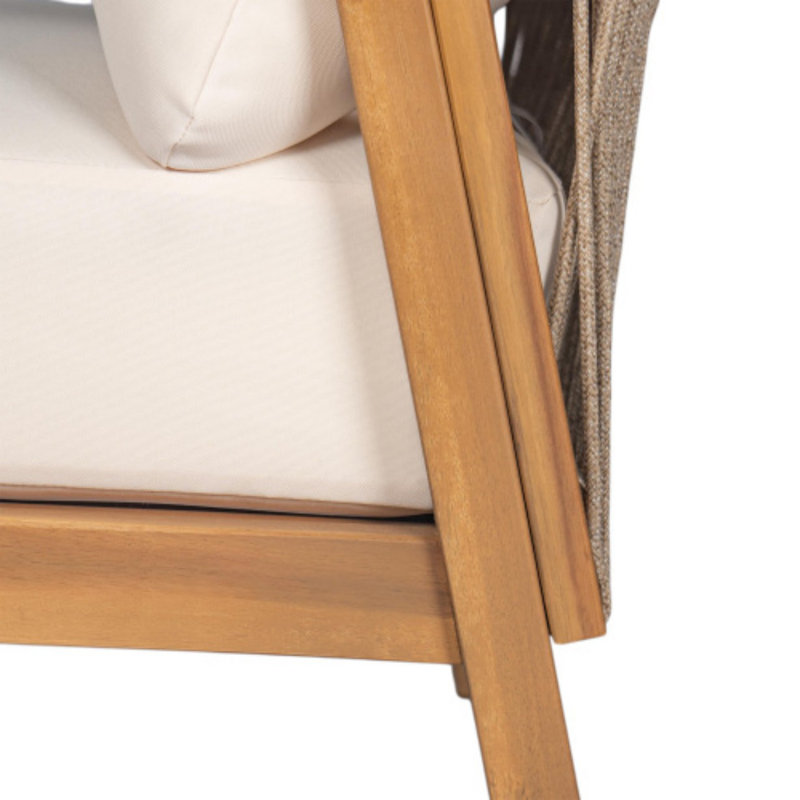 Outdoor Wood Frame Chair ,Lounge Chair with Cushions,Curved Armrests, Teak