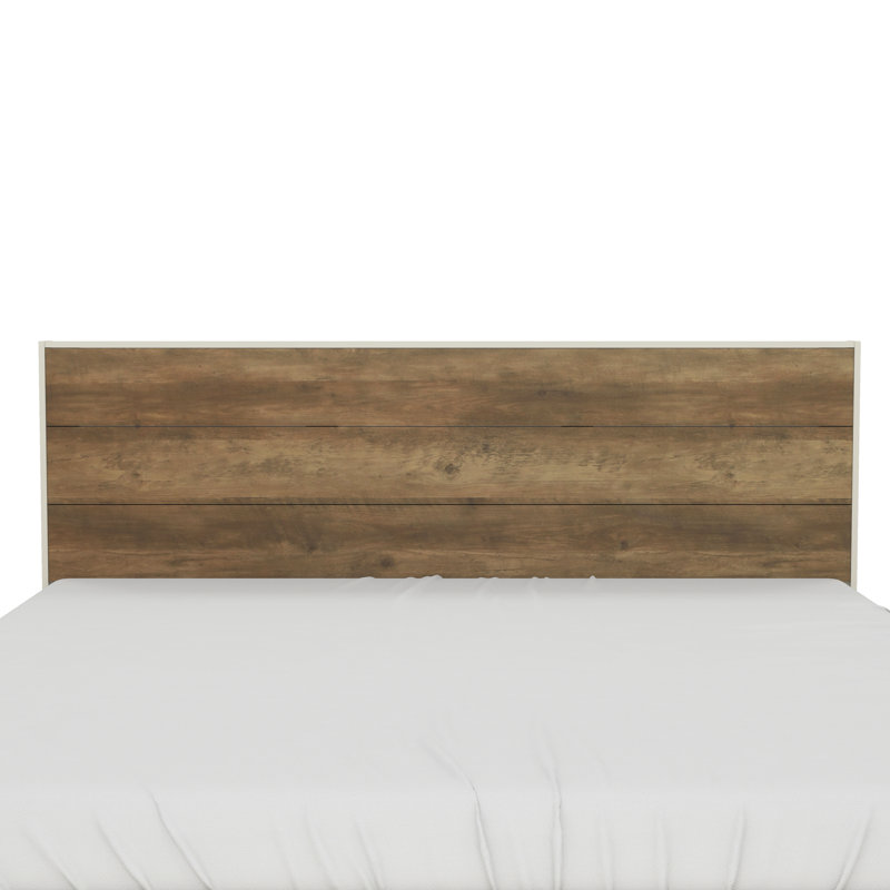Allyannah Levison Platform Bed With Headboard, King, Ivory/Knotty oak