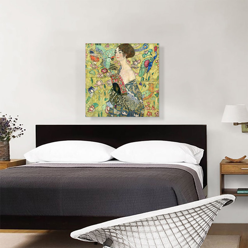 «Lady with Fan» par Gustav Klimt, reproduction d'art sur toile tendue, H 26 po x l 26 po x P 0,75 po