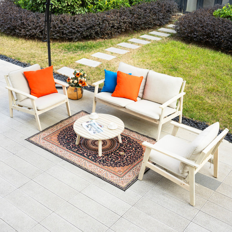 Ensemble de conversation de patio pour 4 personnes avec coussins Acacia, 4 pièces: table, causeuse, 2 chaises