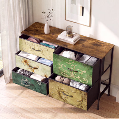 Chaseburg 5-Drawer Dresser With Wooden, 39.4'' White Dresser With Steel Frame, Wide Chest of Drawer For Hallway, Bedroom Dresser