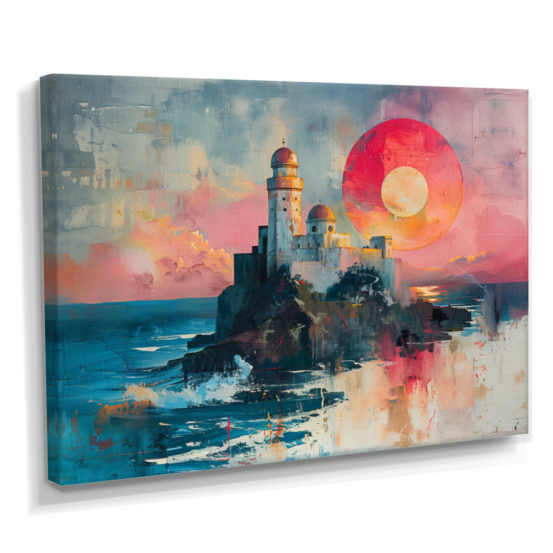 «Pink Blue Summer Coastal Astral Observerals - Reproductions d'art mural, Toile tendue, H 16 po x l 32 po x P 1 po