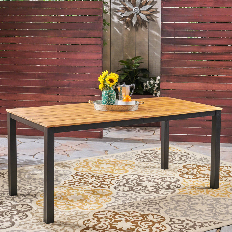 Table d'extérieur en bois avec structure stable en fer, 34 po de profondeur x 70,26 po de largeur et 30 pieds de hauteur