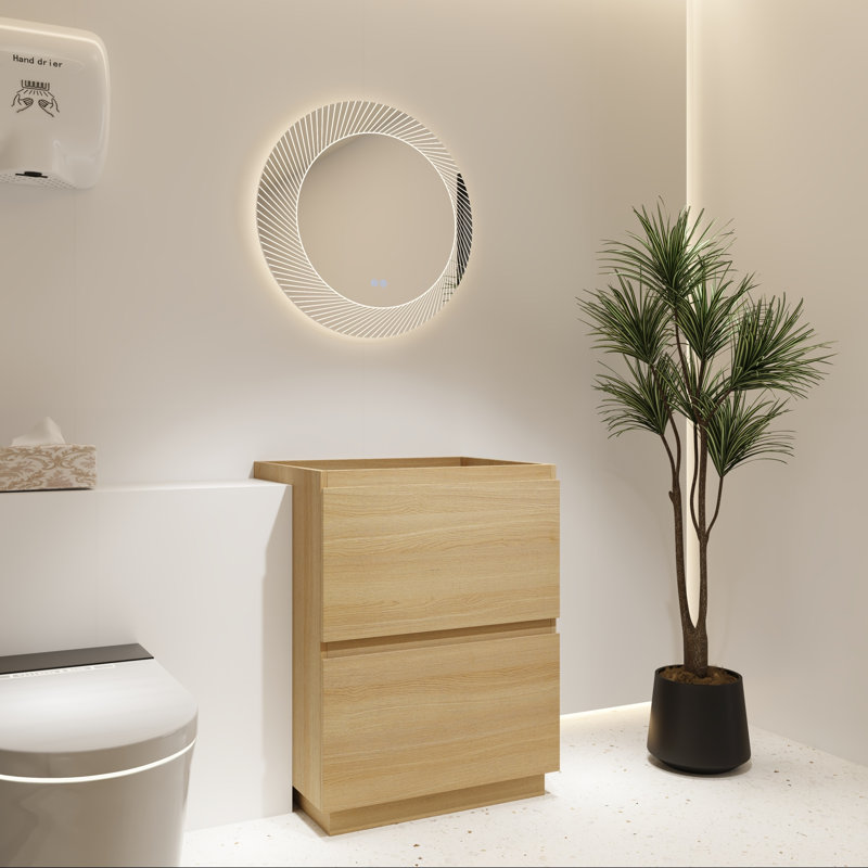 Base de meuble-lavabo moderne 24 po avec rangement double tiroir, Beige