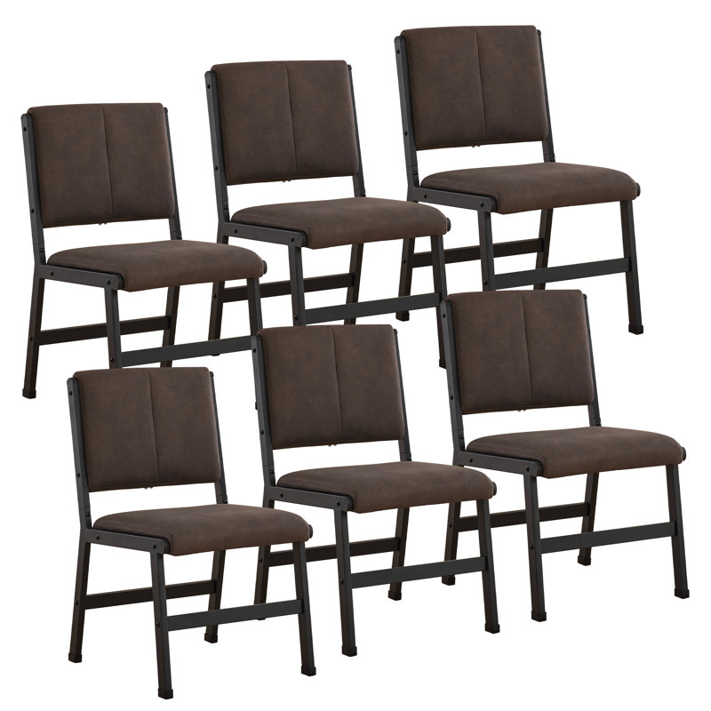 Metal Frame Breathable Synthetic Leather Upholstery Modern Dining Chairs Brown（Set for 6）, Brown, 6