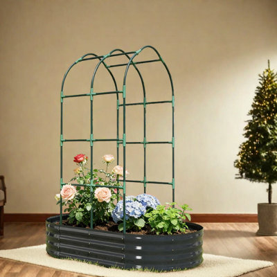 Spacious Metal Planters With Arched Trellis For Modern Outdoor Gardens