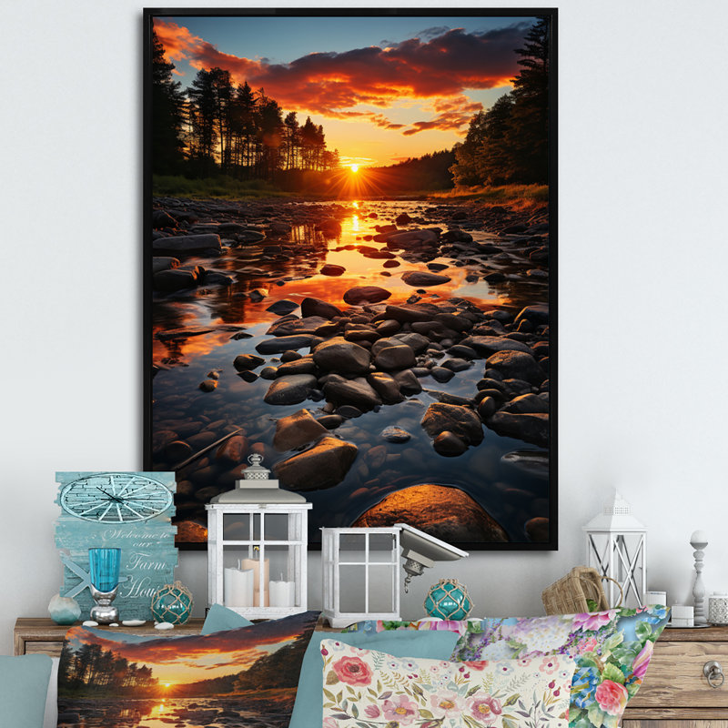 «Kentucky Landscape River - Kentucky», reproduction sur toile, H 32 po x l 16 po x P 1 po, Cadre flottant noir