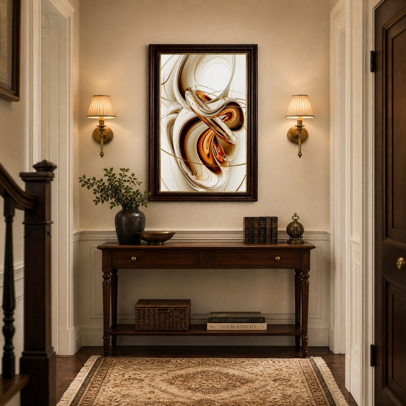 Toile murale aux formes abstraites tourbillonnantes en bronze et or, H 24 po x l 16 po