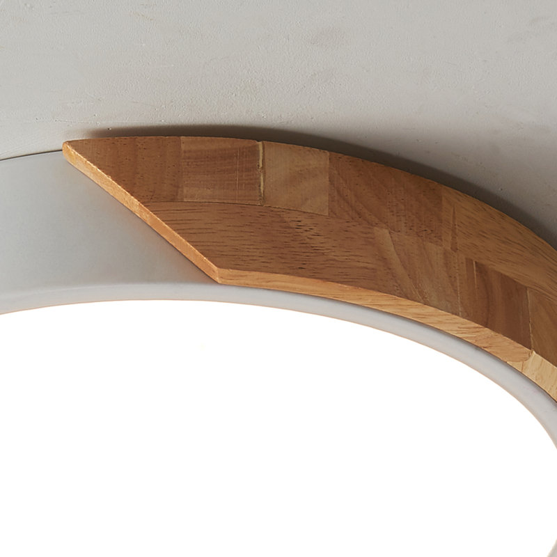 Metal and Wood LED Flush Mount Ceiling Light 3000K White, White, 3000K
