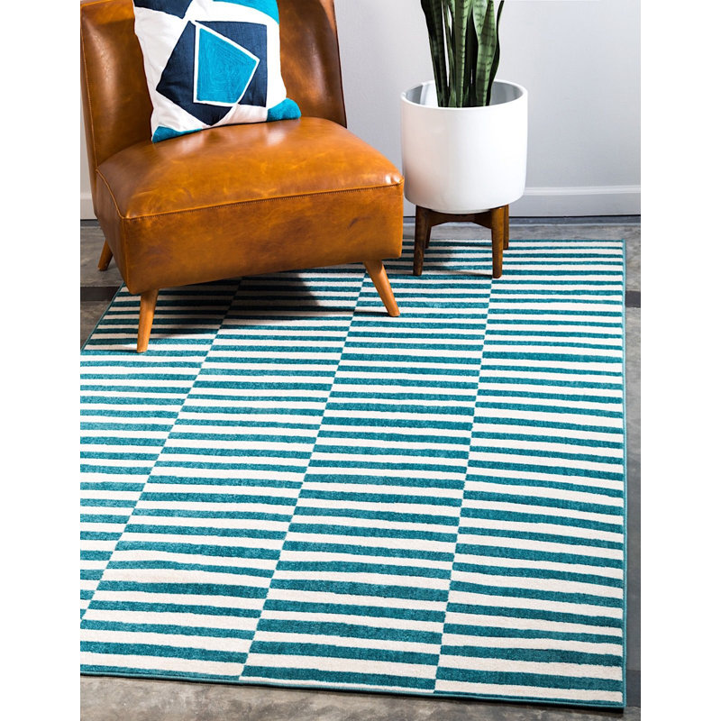 Tapis sarcelle / crème Arzilla, Rectangle 6 pi 1 po x 9 pi