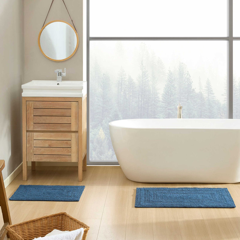 Eddie Bauer Logan Cotton 2 Piece Bath Rug Set, Dark Blue