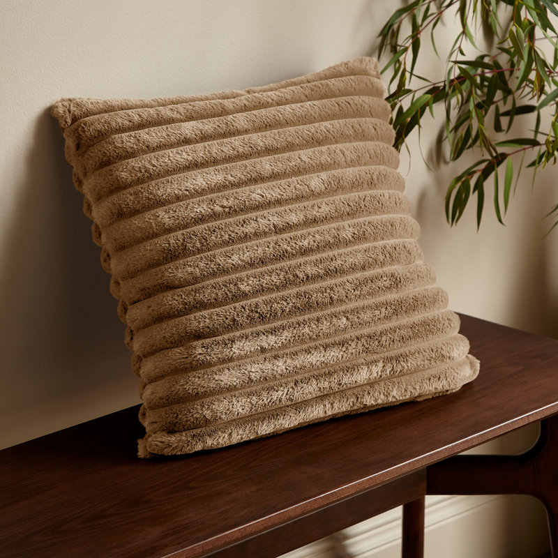 Cosy Ribbed Faux Fur Cushion, Natural, Polyester