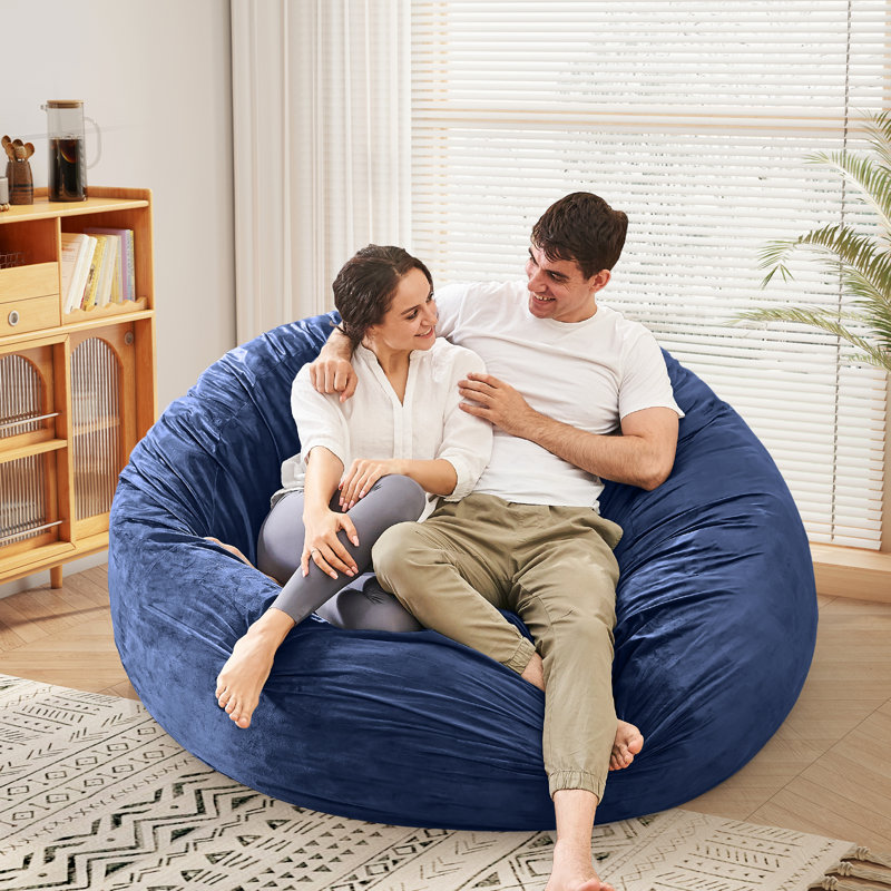 Memory Foam Filled Bean Bag Chair With Soft Removeable Cover - Convertible Bean Bag Bed, Navy Polyester
