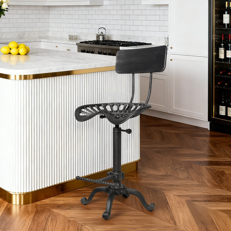 Ensemble de 1 tabouret ajustable industriel en fonte rétro avec dossier - finition fer rouillé, 1