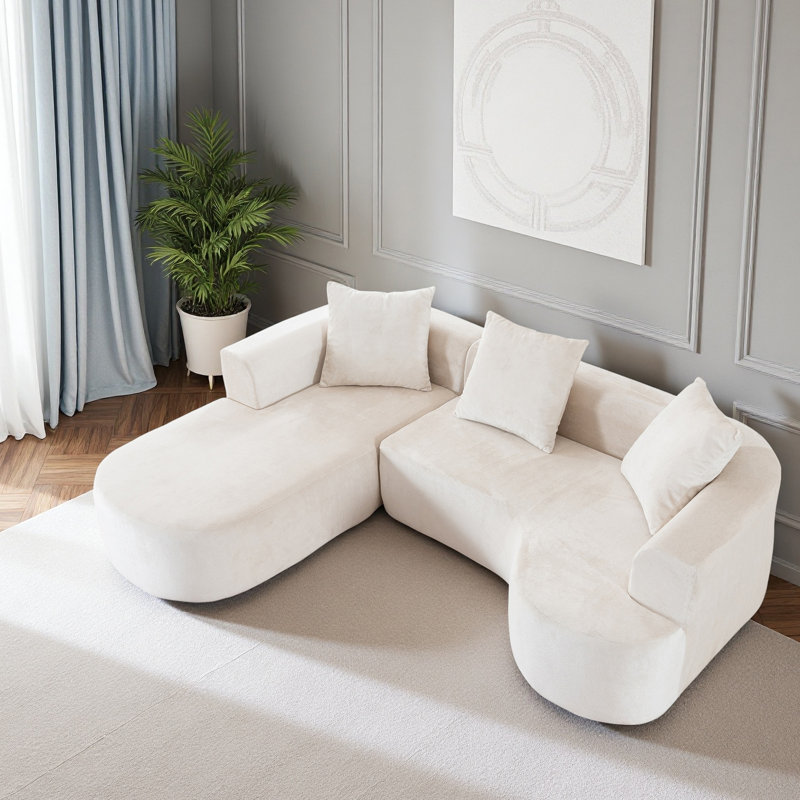 Canapé modulaire en tissu Corduroy avec méridienne en L, canapé-lit modulaire Cloud, Beige