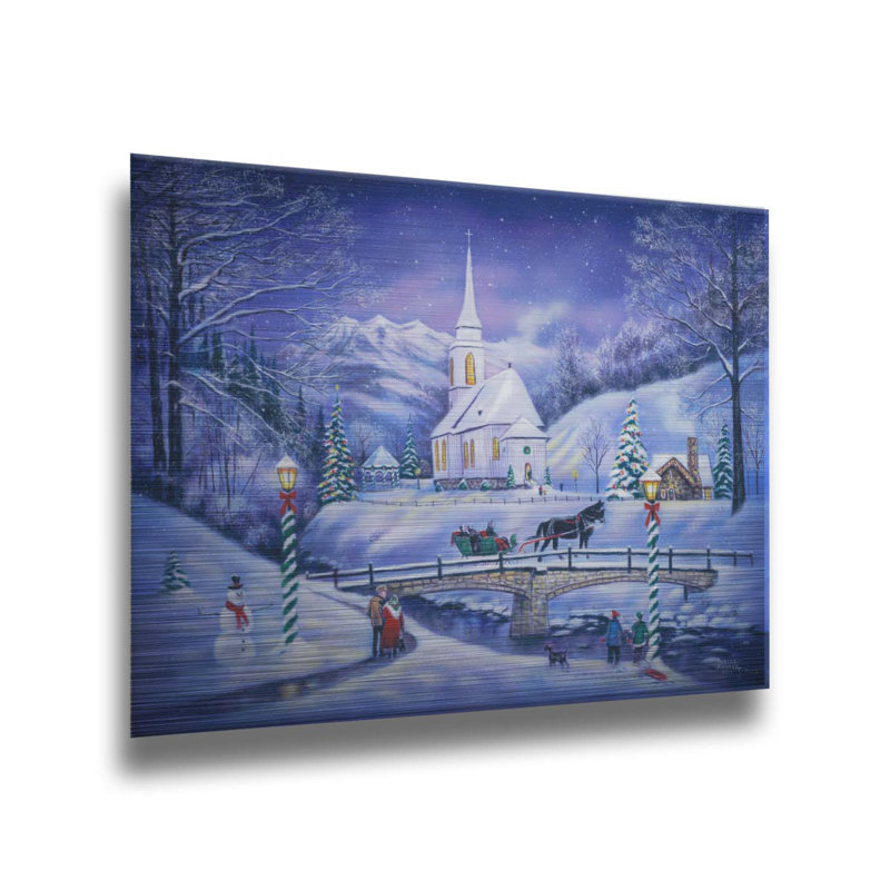 «Mountain Valley Christmas» par Robert Andrea, Métal, Pas de tapis, H 24 po x l 30 po x P 1 po