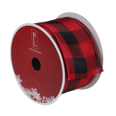 Ruban de Noël rouge et noir à motif écossais câblé 2,5 po x 16 verges