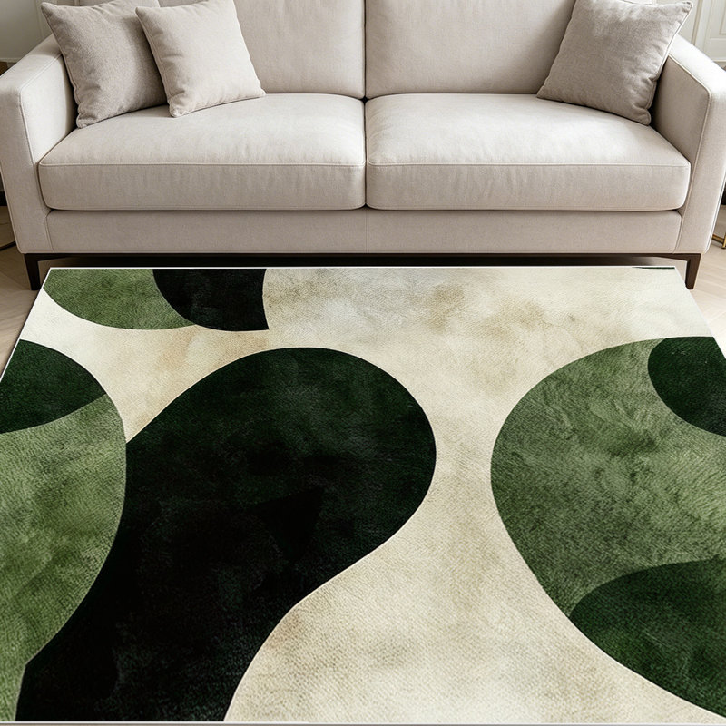 1PC Minimalist Abstract Watercolor Geometric Teardrop Sage Green & Black Neutral area rugs for Living Room, Soft and Comfortable, Suitable for all seasons, easy-to-maintain, machine washable Indoor floor mat,